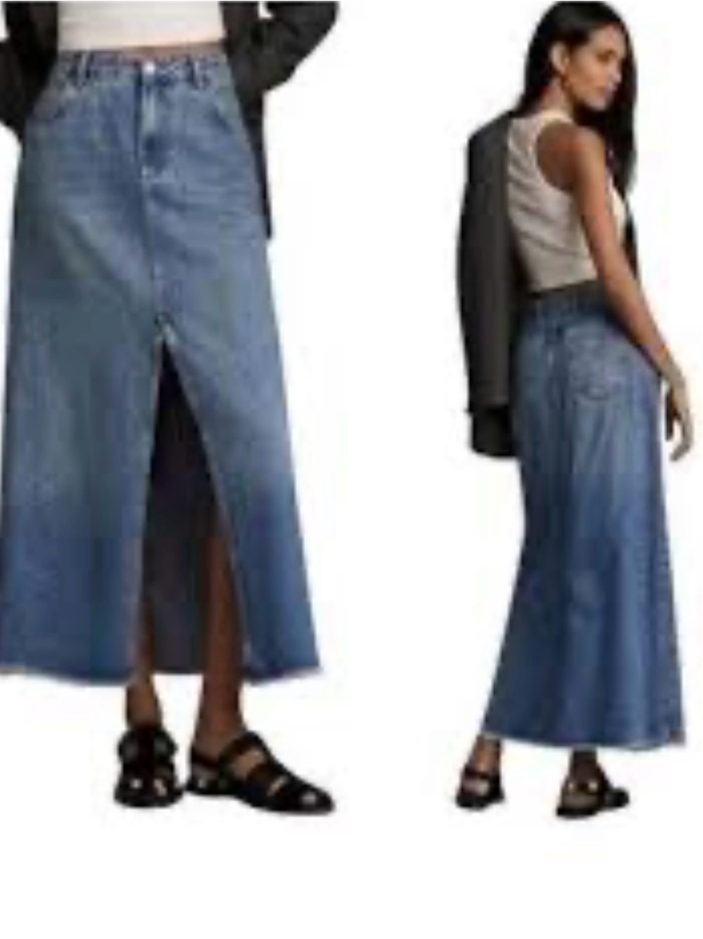 Pilcro Women's Blue Denim Solid Midi Skirt Button Pockets Slit Raw
Hem Sz10 NWOT
